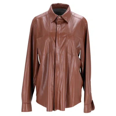 Nanushka Patch-pocket Faux Leather Shirt In Brown Polyester