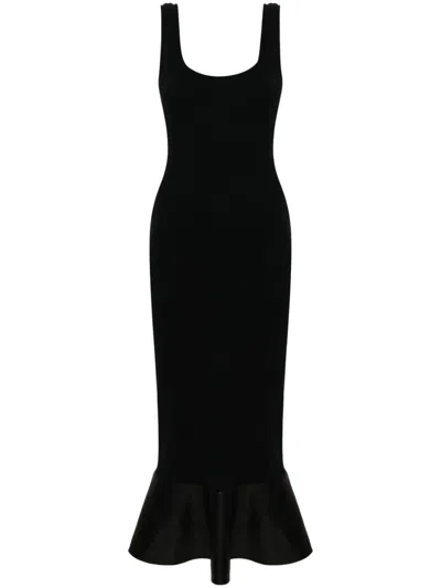 Nanushka Peplum-hem Ribbed-jersey Midi Dress In Black