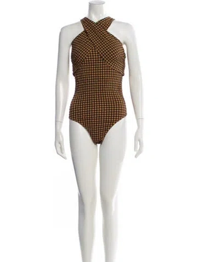 Pre-owned Nanushka Plaid Print Halterneck Bodysuit In Neutral