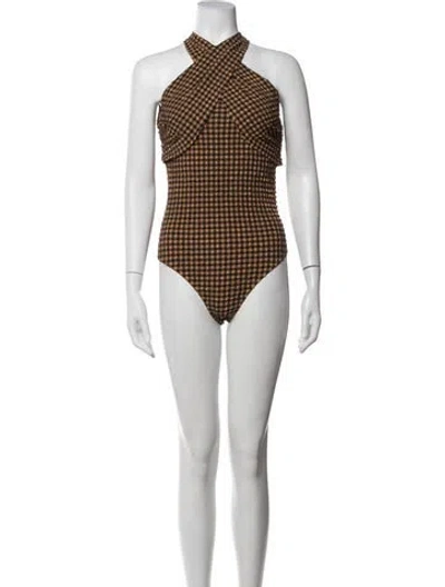 Pre-owned Nanushka Plaid Print Halterneck Bodysuit In Yellow