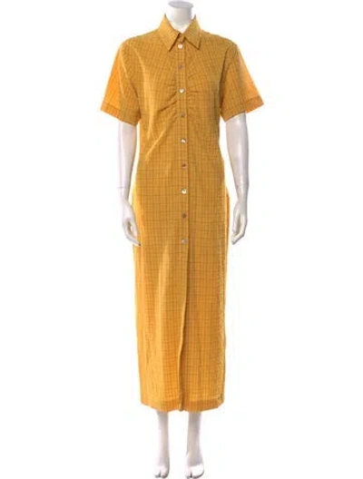 Pre-owned Nanushka Plaid Print Long Dress In Yellow
