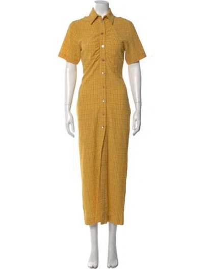 Pre-owned Nanushka Plaid Print Long Dress In Yellow