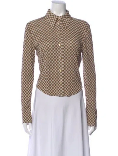 Pre-owned Nanushka Plaid Print Long Sleeve Blouse In Brown