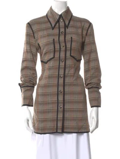 Pre-owned Nanushka Plaid Print Long Sleeve Blouse In Brown