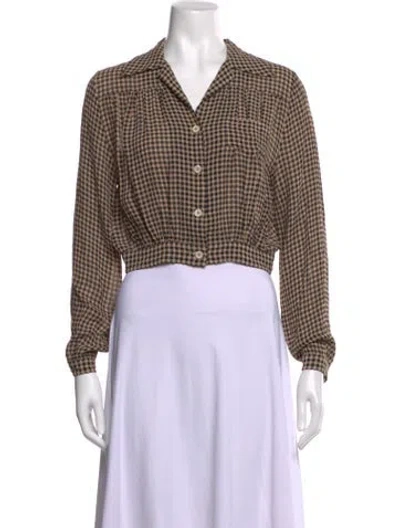Pre-owned Nanushka Plaid Print Long Sleeve Button-up Top In Brown