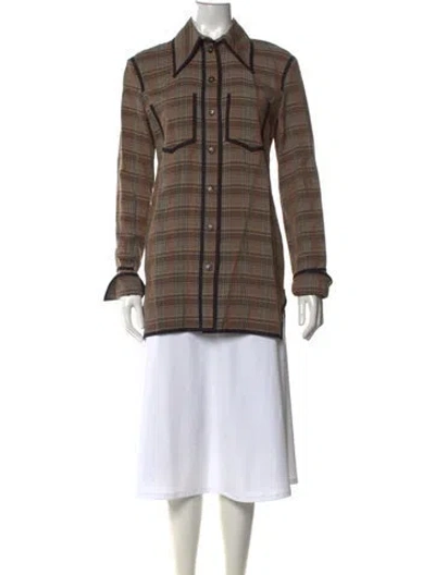 Pre-owned Nanushka Plaid Print Long Sleeve Button-up Top In Neutrals