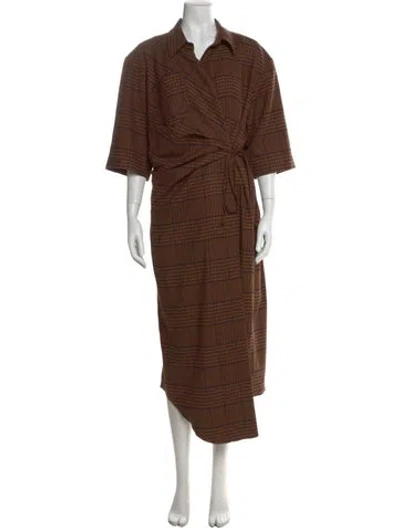 Pre-owned Nanushka Plaid Print Midi Length Dress In Brown