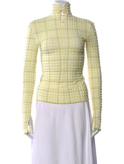 Pre-owned Nanushka Plaid Print Mock Neck Top In Yellow