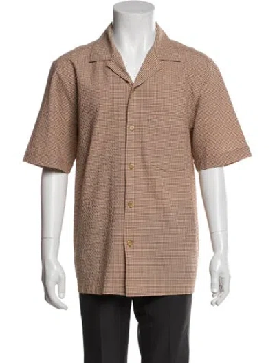 Pre-owned Nanushka Plaid Print Short Sleeve Button-up Top In Brown