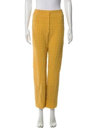 Pre-owned Nanushka Plaid Print Straight Leg Pants In Yellow