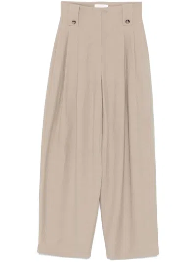 Nanushka Jenci Raw Silk Blend High Waist Pants In Sand Grey