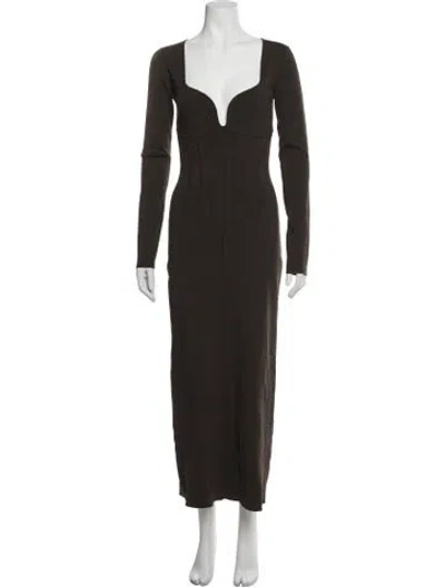 Pre-owned Nanushka Plunge Neckline Long Dress In Brown
