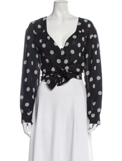 Pre-owned Nanushka Polka Dot Print V-neck Blouse In Blue