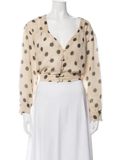 Pre-owned Nanushka Polka Dot Print V-neck Blouse In Neutrals