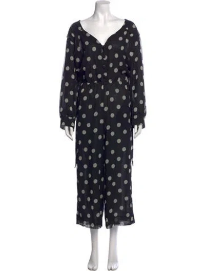 Pre-owned Nanushka Polka Dot Print V-neck Jumpsuit In Black
