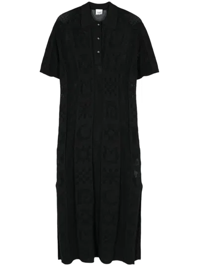 Nanushka Polo-collar Open-knit Midi Dress In Black