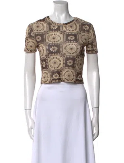 Pre-owned Nanushka Printed Crew Neck Crop Top In Green