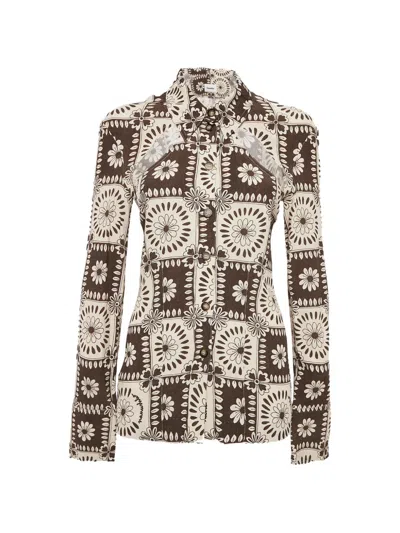 Pre-owned Nanushka Printed Cut-out-detail Shirt In Brown