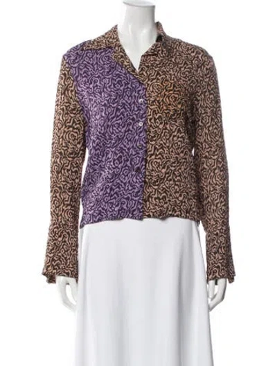 Pre-owned Nanushka Printed Long Sleeve Button-up Top In Purple