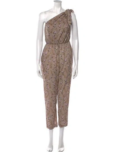 Pre-owned Nanushka Printed One-shoulder Jumpsuit In Brown