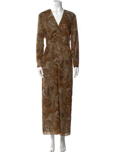 Pre-owned Nanushka Printed V-neck Jumpsuit In Brown