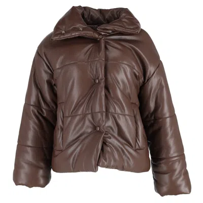 Nanushka Puffer Down Jacket In Brown Faux Leather