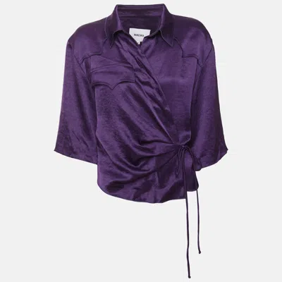 Pre-owned Nanushka Purple Satin Wrap Cropped Top M
