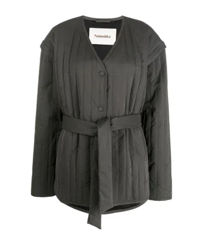 Nanushka Quilted Detachable-sleeve Jacket In Black