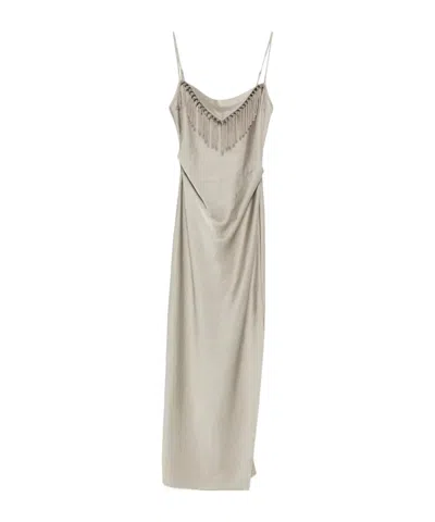 Nanushka Rachana Fringe Slip Midi Dress In Gray