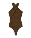 Nanushka Rana Seersucker Wrap-front Bodysuit In Brown