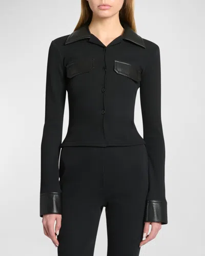 Nanushka Rasima Long-sleeve Top With Leather In Blackblack