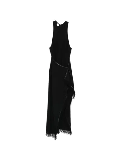 Nanushka Rayen Frayed Draped Midi Dress In Black