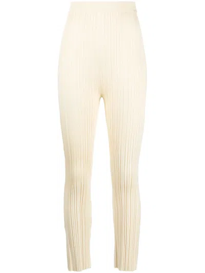 Nanushka Ribbed High-waist Skinny Trousers In Yellow