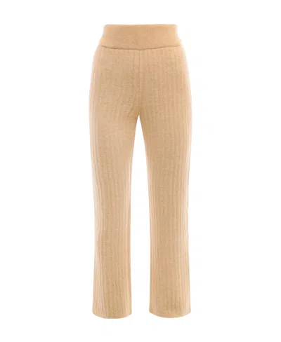 Nanushka Ribbed-knit Wool Trousers In Nude