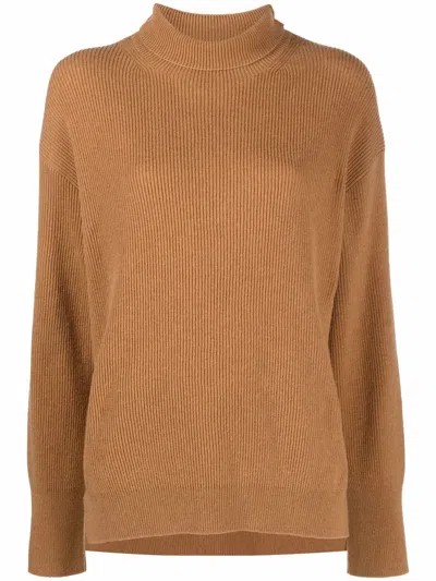 Nanushka Roll-neck Ribbed-knit Jumper In Brown