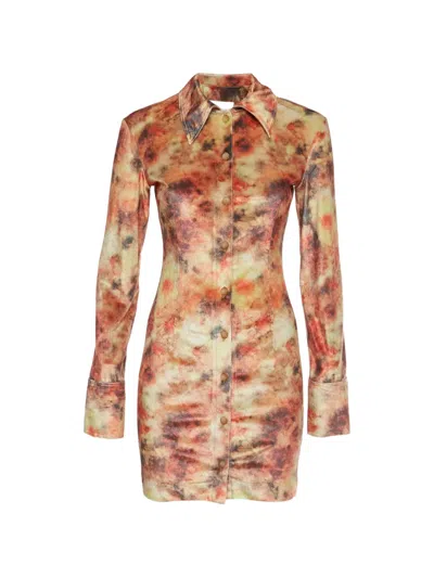 Pre-owned Nanushka Romee Hazy Floral-print Velvet Mini Dress In Orange