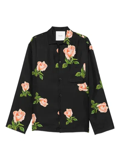 Nanushka Rose-print Chest-pocket Shirt In Black