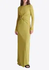 Nanushka Rozal Draped Long-sleeved Maxi Dress In Pistachio