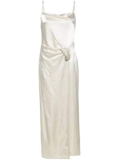 Nanushka Ruched-detailing Satin Midi Dress In Neutrals