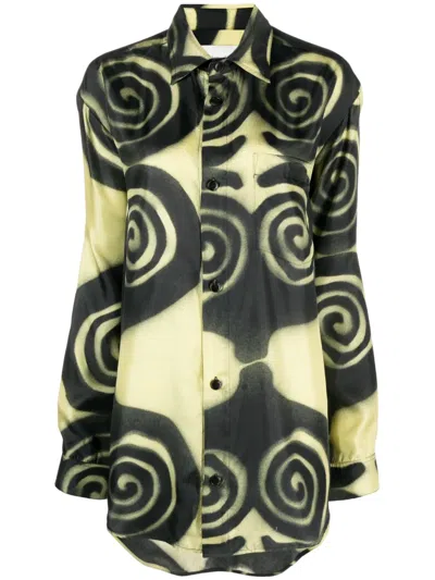 Nanushka Sabrin Spiral-print Silk Shirt In Green
