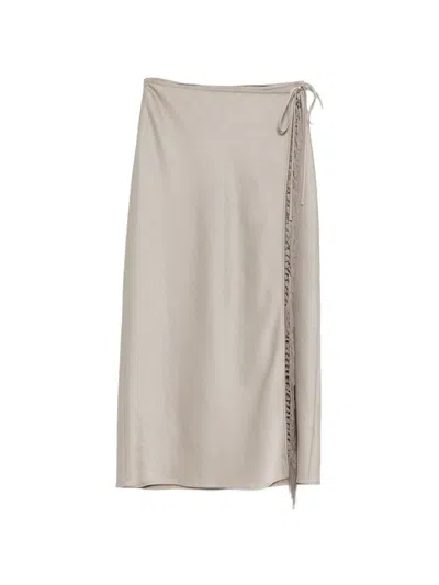 Nanushka Sarong Fringe-detail Midi Skirt In Gray