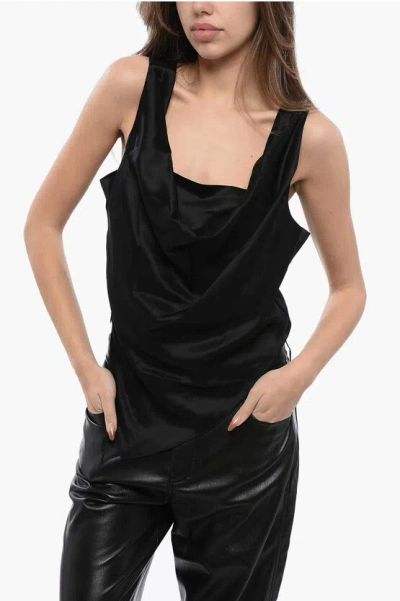Nanushka Satin Asymmetrical Cut Top In Black