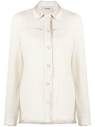 Nanushka Satin-collar Long-sleeved Shirt In Cream