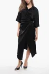 Nanushka Satin Lais Wrap-dress With Breast Pocket In Black