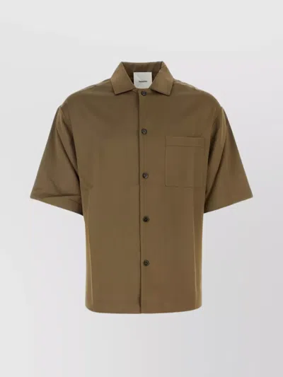 Nanushka Satin Shirt With Chest Pocket And Short Sleeves In Green