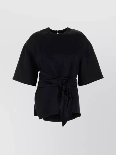 NANUSHKA SATIN T-SHIRT BESIA WAIST BELTED ROUND NECK