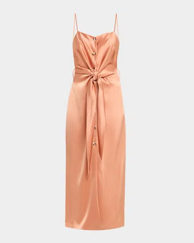 Nanushka Sayan Draped Satin Midi Dress In Orange