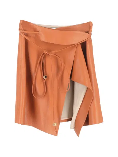 Pre-owned Nanushka Sekoya Leather Mini Skirt In Orange