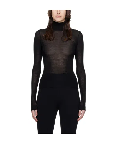 Nanushka Semi-sheer Merino Knit Top In Black