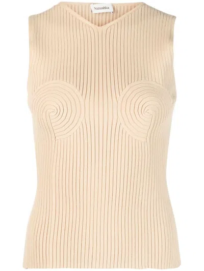 Nanushka Shaped-bustier Knitted Top In Beige